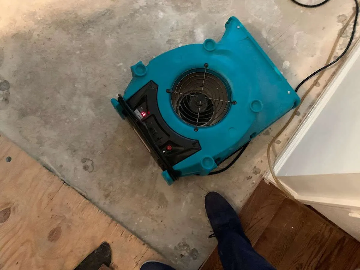 Air mover drying subfloor during Leak Detection & Repair in Palmdale